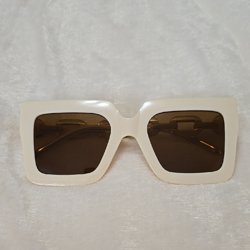 Cream and Brown Oversized Square Sunglasses